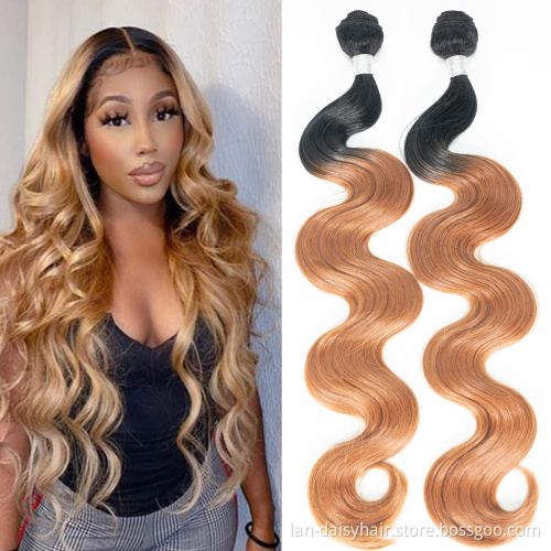 Lan-Daisy T1B/27 Ombre Brazilian Body Wave Hair Bundles 8-26 Inch Honey Blonde Human Hair Extension Remy Hair Weave Bundles